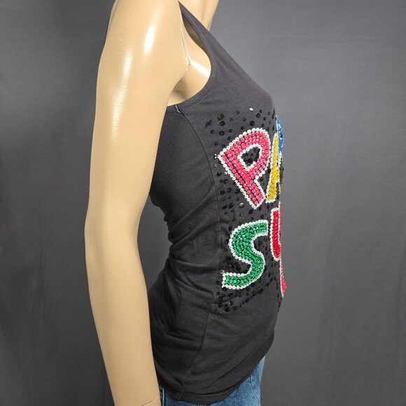 Y2K Parasuco Sequined Tank Top Size S Black Colorful Emo Indie Sleaze - Picture 6 of 9